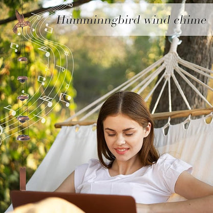 Geelin Hummingbird Wind Chimes for Outside Memorial Gift for Mom Women Grandma, 36" Copper Metal Wind Chime for Garden Front Yard Patio Decor, Sympathy Memorial Housewarming Gifts