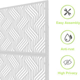 Privacy Screen Outdoor& Indoor Decorative Panels Planter Wall Metal Fence Panels Modern Privacy Screen Fence with Stand,Outdoor Divider Striped-Shaped,White