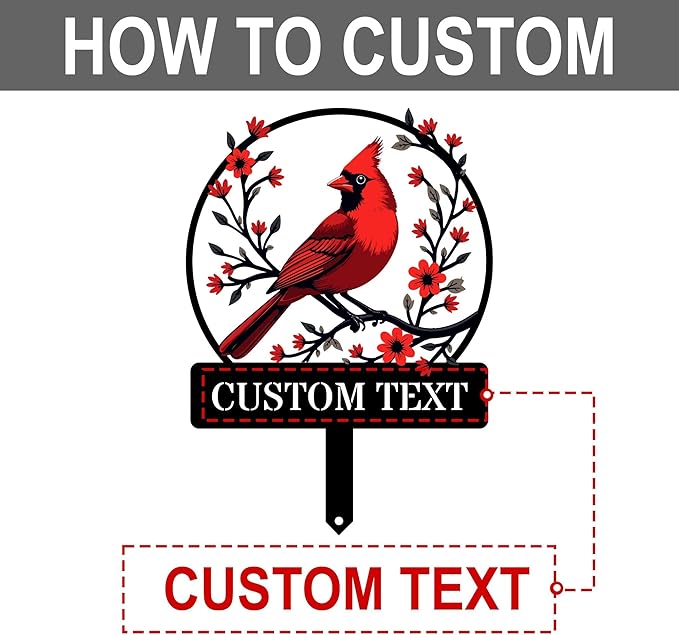 Personalized Name Garden Cardinal Metal Signs with Stake, Custom Family Name Yard Decor for Outdoor Outside, Cardinal Lawn Patio Stake Gardening Enthusiasts Grandmothers Gift