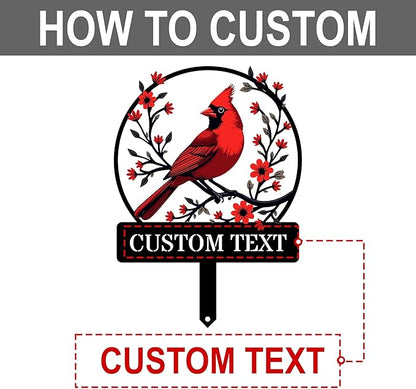 Personalized Name Garden Cardinal Metal Signs with Stake, Custom Family Name Yard Decor for Outdoor Outside, Cardinal Lawn Patio Stake Gardening Enthusiasts Grandmothers Gift