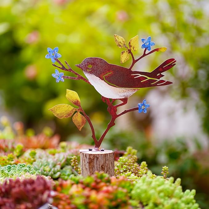 Wrought Iron Bird Decoration Metal Iron Art Animal Bird Hanging Ornaments Cute Bird Art Iron Sculpture Creative Outdoor Silhouettes Garden Crafts for Garden (red Blue)