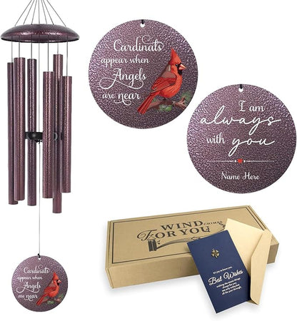 ASTARIN 36" Large Deep Tone Personalized Name Sympathy Wind Chimes, Printing in USA Cardinal Memorial Wind Chime for Loss of Mother Father Loved One, Bereavement Condolence Gifts Decor Outdoor