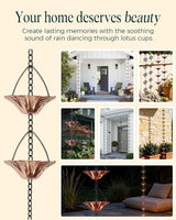 2Items 8.5FT Outdoor Rain Chain with 12 Lotus Cups & Bell, Decorative Rain Chains for Downspouts, Adjustable Gutter Drainage Replacement for Eaves, Easy Installation Water Catcher Chain