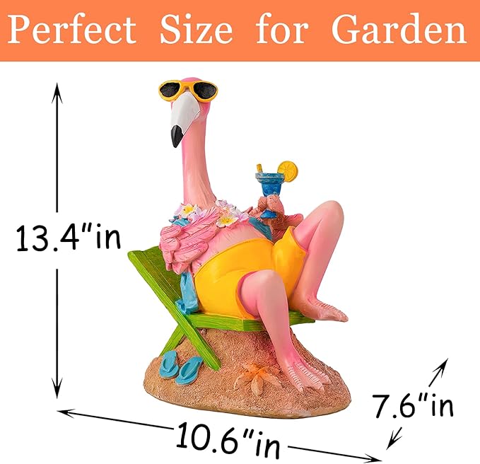 Teaeeno Pink Flamingo Figurines with Beach Chair Resin Bird Sculpture, Large Flamingo Ornaments for Coastal Home Wedding Decor, Housewarming Flamingo Gifts for Lady, Tropical Holiday Decor on Desk