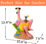 Teaeeno Pink Flamingo Figurines with Beach Chair Resin Bird Sculpture, Large Flamingo Ornaments for Coastal Home Wedding Decor, Housewarming Flamingo Gifts for Lady, Tropical Holiday Decor on Desk