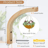 Juexica 4 Pcs Plant Hanger Wooden, 8 Inch Hanging Plant Hooks for Indoors and Outdoor, Wall Mounted Hanging Hook Brackets for Planters Lanterns Wind Chimes and Bird Feeders Patio Decor(Wood Color)