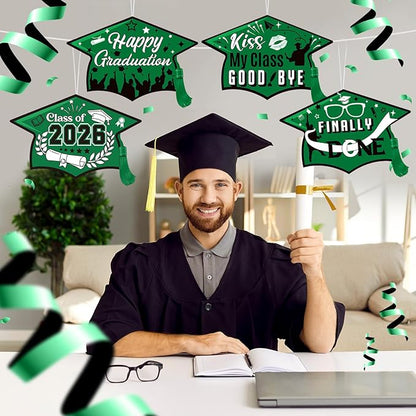 Chunful 12 Pack Graduation Yard Signs Grad Decoration 2026 Happy Graduate Lawn Garden Sign with Stake Congrats Outdoor Plastic Cap Hanging Ornament for Class Pathway Walkway Porch Party(Green)
