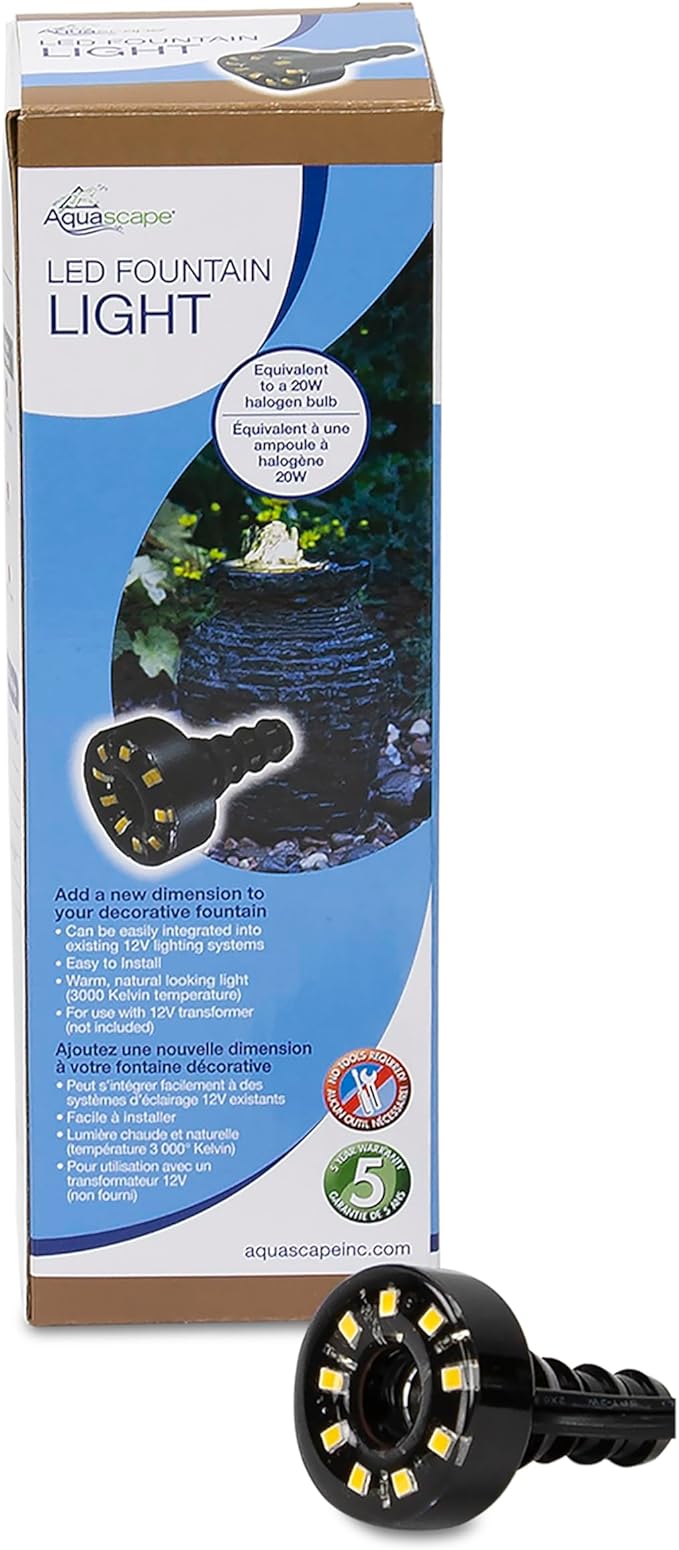 Aquascape Warm White LED Fountain Accent Light for Outdoor Water Fountains & Water Features, Submersible Pond Lighting, 84008