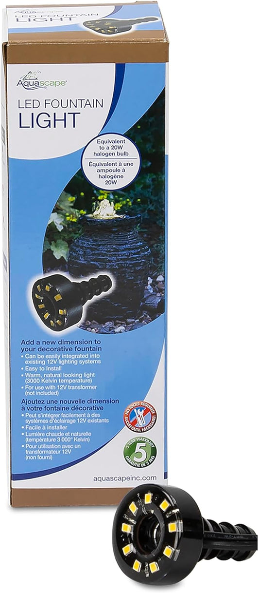 Aquascape Warm White LED Fountain Accent Light for Outdoor Water Fountains & Water Features, Submersible Pond Lighting, 84008