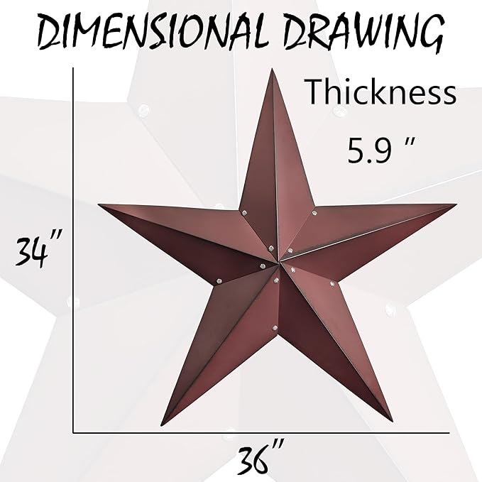 VIVICOMFY 36" Large Barn Star-Red Black Barn Star Outdoor Decoration-Metal Stars for Outside Texas Stars Art Rustic Vintage Western Country Home Farmhouse Primitive House Decor- Primitive Wall Décor