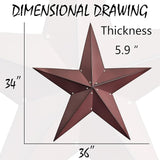VIVICOMFY 36" Large Barn Star-Red Black Barn Star Outdoor Decoration-Metal Stars for Outside Texas Stars Art Rustic Vintage Western Country Home Farmhouse Primitive House Decor- Primitive Wall Décor