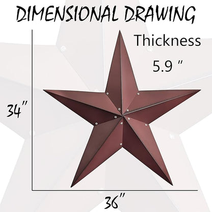 VIVICOMFY 36" Large Barn Star-Red Black Barn Star Outdoor Decoration-Metal Stars for Outside Texas Stars Art Rustic Vintage Western Country Home Farmhouse Primitive House Decor- Primitive Wall Décor