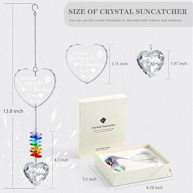 Dog Memorial Gifts, K9 Pet Memorial Crystal Suncatcher, Dog Loss Pet Passing Away Sympathy Remembrance Bereavement Gift (White-Heart)