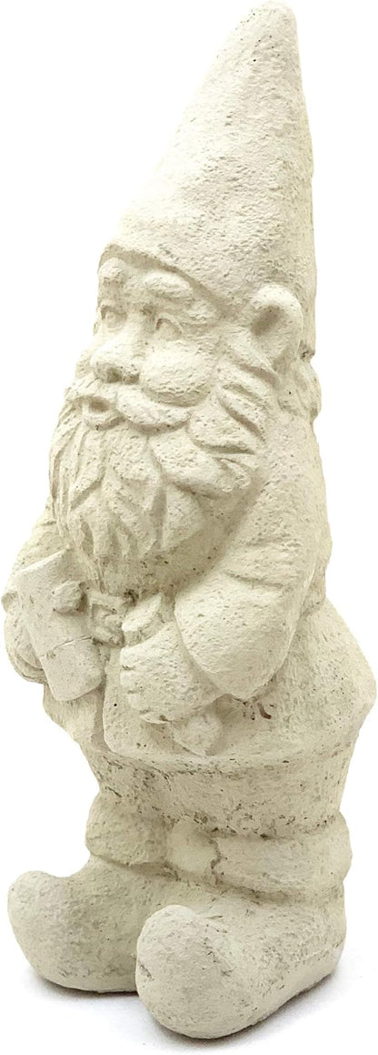 Garden Gnome with Hatchet: Solid Durable Stone Statue with Vintage Texture. Sealed for Outdoor Use. Handcrafted USA. (Classic/White)