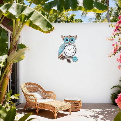MUMTOP Owl Outdoor Clock Waterproof, 14.56 Inch Outside Wall Clock with Thermometer Combo for Patio Pool Garden Home Decor