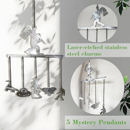 Bigfoot WindChimes Sasquatch Wind Chime Decor, Metal Big Foots Wind Catcher Wall Window Hanging Ornament with 5 Chimes, Outside Indoors Home Lawn Porch Patio Garden Yard Decoration