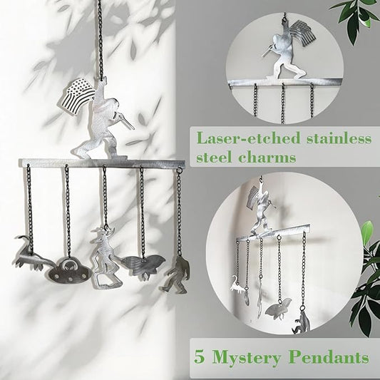 Bigfoot WindChimes Sasquatch Wind Chime Decor, Metal Big Foots Wind Catcher Wall Window Hanging Ornament with 5 Chimes, Outside Indoors Home Lawn Porch Patio Garden Yard Decoration