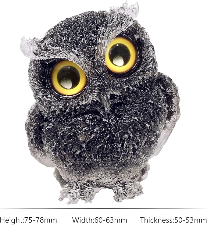 Nupuyai 3 inches Orgone Resin Crystal Chips Tumbled Stone Owl Statue, Mini Hand Carved Stone Crystal Animal Figurines for Tabletop Indoor Outdoor, Black Obsidian