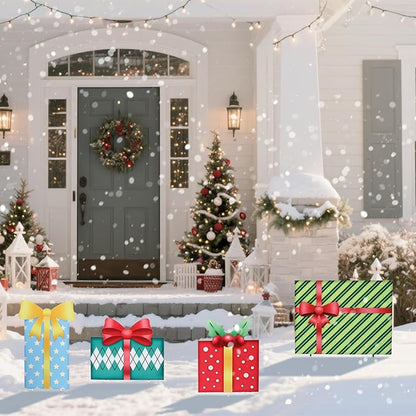 WONDER GARDEN Christmas Yard Signs, Metal Gift Boxes Yard Stakes Christmas Outdoor Decorations Freely Mix and Match for Xmas Holiday Outdoor Garden Lawn Pathway Decor