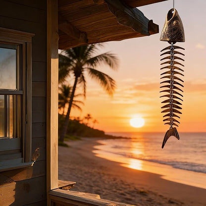 Fish Wind Chimes 1 Pack 15.75 Inch Cast Iron, Unique Design Corrosion-Resistant Durable, for Garden, Yard, Cabin, Outdoor, Beach & Camping Use