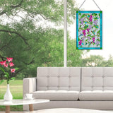 Viveta Hummingbird Stained Glass Window Hanging, Window Suncatchers with Chain, Bird and Flowers Stained Glass Panels for Windows Home Wall Art Decor(Rectangular 15 * 10")