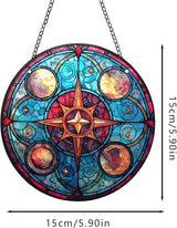 Acrylic Window Hanging,Compass Star Stained Window Hanging Decor Colorful Ornament,Stained Two-Sided Panel Hangings Decoration,Suncatcher for Garden Kitchen Living Room