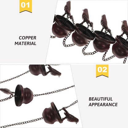 Ciieeo Copper Metal Rain Chain 2.4m for Garden and Courtyard, Decorative Rain Gutter Chain with Bird Cups, Outdoor Roof Rainwater for Patio Drainage
