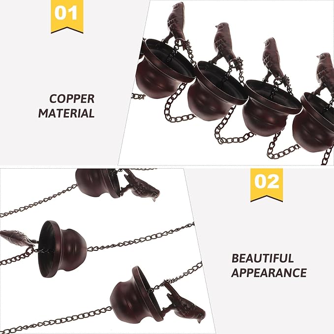 Abaodam Copper Metal Rain Chain for Gutters 2.4m Decorative Rainwater Downspout Chain for Garden Patio Outdoor Drainage