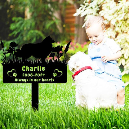 Custom Shetland Sheepdog Dog Memorial Grave Marker,Personalized Pet Dog Memorial Garden Stake,Flora Dog Memorial Plaque Burial Stake Engraved Sign,Dog Sympathy Grave Stake,Dog Statue Headstone