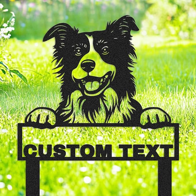 Custom Border Collie Dog Garden Stake Metal Name Sign, Personalized Dog House Garden Sign Customized Border Collie Welcome Signs Address Plaque Gardening Decor Gift for Gardeners Dogs Lover
