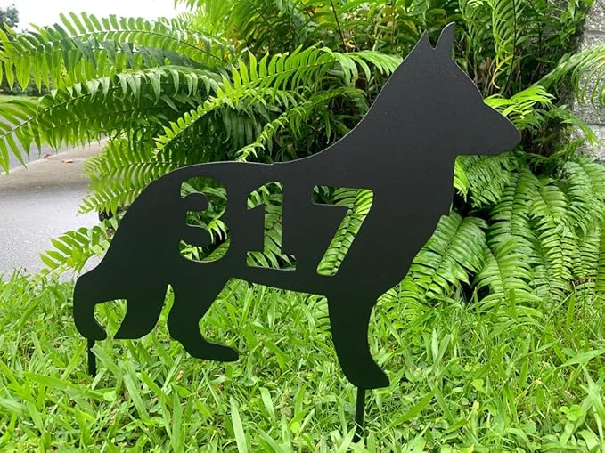 Custom Metal Great Pyrenees House Number Sign or Name Signs,Personalized Metal Dog Silhouette Stakes or Wall Hanger,Customized Iron Art Signs Ornament for Club Lake Lawn Memorial Gift