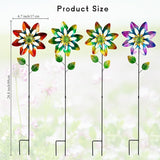 4 Pack Wind Spinners Outdoor, Colorful Small Flower Windmill, Metal Pinwheels Decorative Garden Stakes for Yard Patio Lawn Garden Decor, 27 x 7 Inches