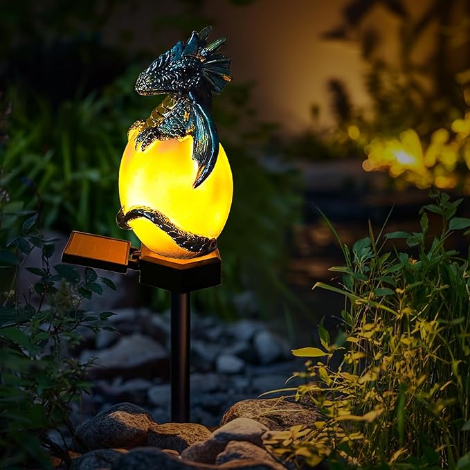 Solar Dragon Garden Decor Dragons Gifts for Women- Dragon Statue Outdoor with Egg Light Lawn Ornaments Solar Egg Lights for Easter Outside Yard Whimsical Art Outdoor Medieval Decor (Blue)