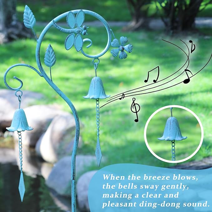 Dragonfly Garden Decor for Outside,Metal Yard Decor with Bell,Yard Art,Decorative Garden Stake,for Outdoor Garden