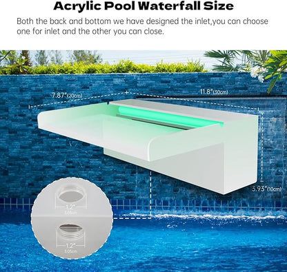Pamopamo Pond Waterfall Spillway, APP Control Multi-Color LED Light Outdoor Pool Fountain, Acrylic Water Spillway Koi Fountains Kit for Garden Patio Swimming Pool Decoration - 11.8"x7.8"x3.9"