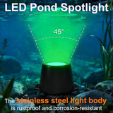 5W Submersible LED Pond Lights, Green Color 12V Wired Low Voltage Outdoor Underwater Spot Lights for Pond Fountain Waterfall, 45° Beam Angle, IP68 Waterproof Stainless Steel, Black, 6PK