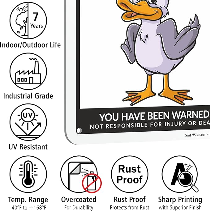 SmartSign Funny Beware Of Ducks Warning Sign - 10"x7", 40 mil Laminated Rust-free Aluminum - Metal Signs for Wall Decor, Outdoors, Patio, Gifts, Cafe - Ducks Theme, Made in USA
