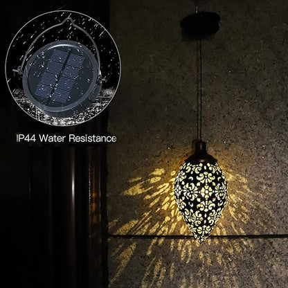 (2 Pack) Hanging Solar Lights, Tomshine Solar Lantern LED Moroccan Garden Decor, Metal Solar Lanterns Outdoor Waterproof for Outside, Patio, Porch, Pathway Hanging Decor