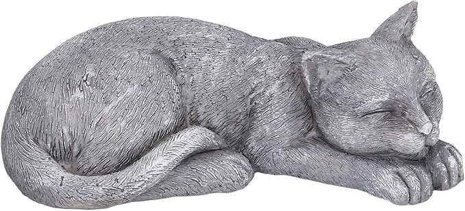 Hapivida Cat Garden Statue, 5.5in Mini Pet Garden Memorial Stone Sleeping Cat Statue Decor Outdoor Resin Realistics Sculptures Gift Grey