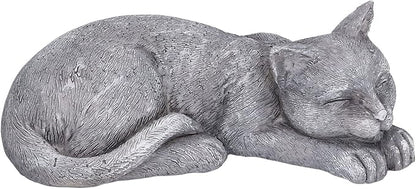 Hapivida Cat Garden Statue, 5.5in Mini Pet Garden Memorial Stone Sleeping Cat Statue Decor Outdoor Resin Realistics Sculptures Gift Grey