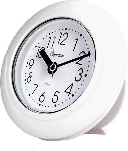 Impecca Waterproof Clock 5.5“ Non-Ticking Quartz Movement Indoor & Outdoor Clock for Shower, Wall, Desk, Pool, Patio, Kitchen, Bathroom, Washroom (Hanging Rope Included) White