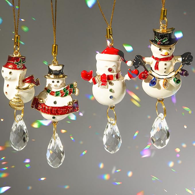H&D HYALINE & DORA 4 Pcs Snowman Suncatcher Winter Snowman Hanging Suncatcher for Tree Hanging Crystal Crafts Holiday Decor Party Supplies