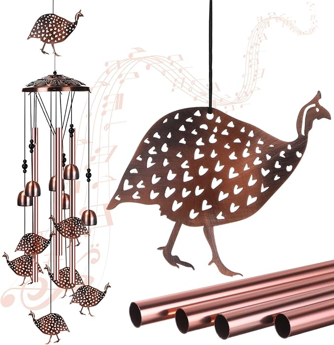 Briwooody Guinea Fowl Wind Chimes for Outside Guinea Fowl Gifts for Women Mom Metal Wind Chimes Memorial Birthday Decor for Outdoors Patio Garden Porch Yard Home Decoration