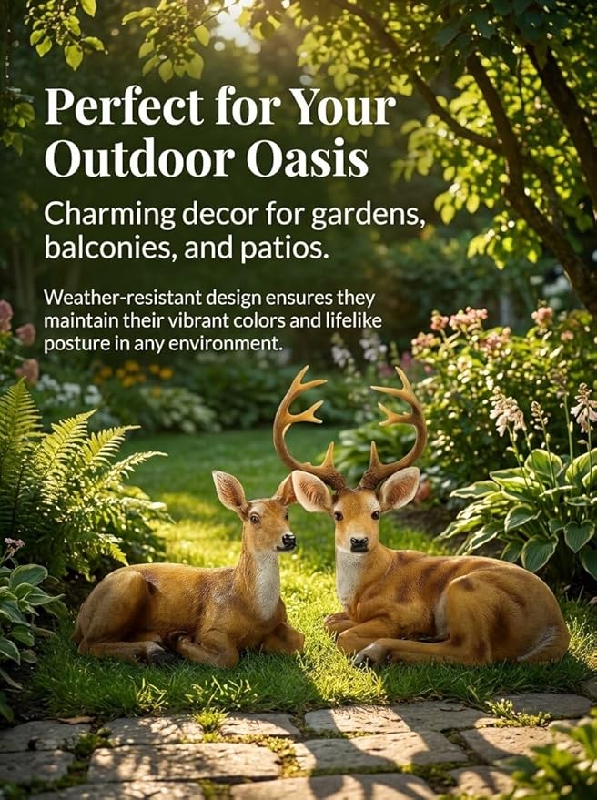 XTAPAN Doe & Buck Statue Figurines Deer Animal Sculpture Gift Home Decor,Office or Outdoor Garden Statue Woodland Decoration