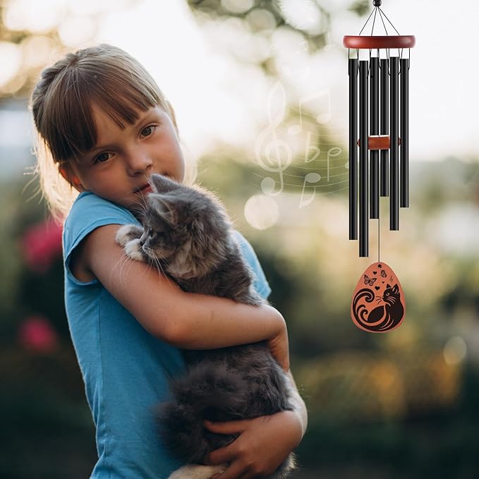 Cat Memorial Gifts Wind Chimes, Personalized Pet Loss Sympathy Gifts to Honor and Remember Cats, Memorial Cat Lover Windchimes Present for Loss of Cat Passing Away