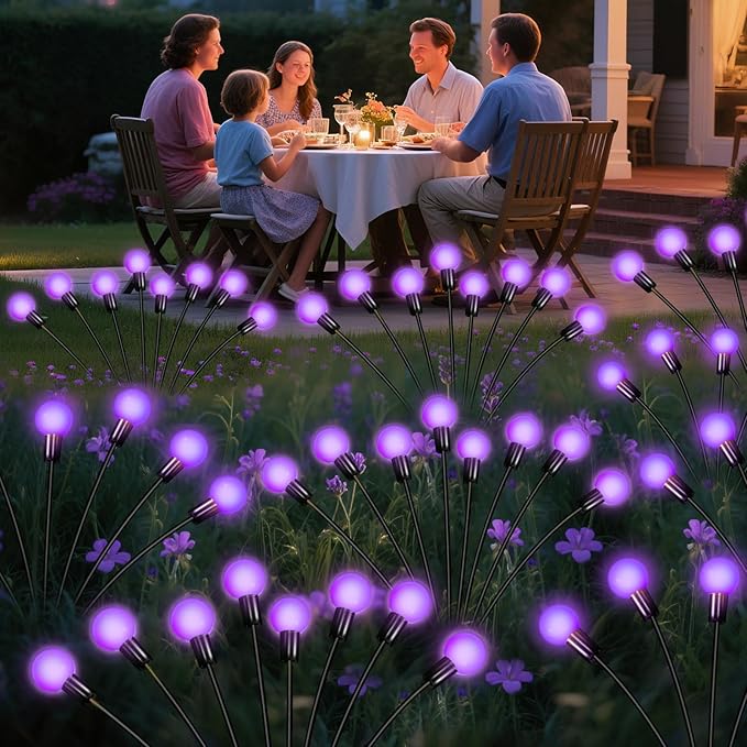 ZFNN Solar Garden Lights 16 LEDs, Purple, 2 Pack 8 Heads, Outdoor Waterproof, Swaying Firefly Lights for Yard, Patio, Pathway, Lawn Decorations