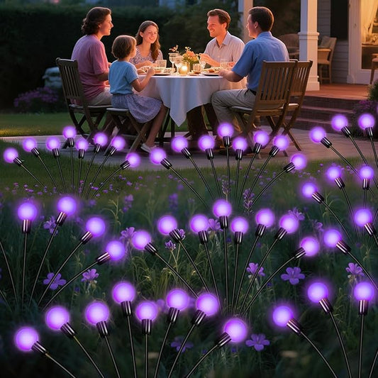 ZFNN Solar Garden Lights 16 LEDs, Purple, 2 Pack 8 Heads, Outdoor Waterproof, Swaying Firefly Lights for Yard, Patio, Pathway, Lawn Decorations