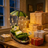 Solar Frog with Umbrella Statue - LED Solar Powered Garden Decor, Auto On/Off Waterproof Resin Outdoor Sculpture for Patio, Yard, Pond, Unique Gardening Gifts for Women & Mom