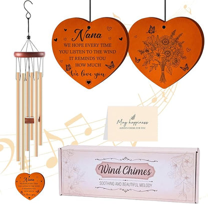 Nana Gifts for Mother's Day Birthday Christmas Thanksgiving from Grandkids Grandchildren, Nana Garden Gifts for Grandma, 26Inch Wind Chimes for Outside with S Hook Greeting Card