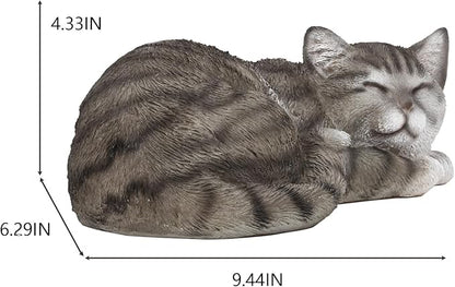 Elenon Cat Garden Statue Decorative for Yard, Grey Tabby Sleeping Cat Figurines Home Lawn Decor, Patio Kitten Tuxedo Statues Pets Memorial Ornament for Cat Lovers